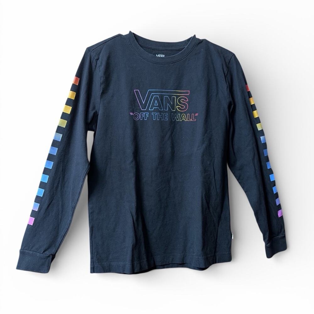 Vans Kids Navy Long Sleeve Tee with Rainbow Accents